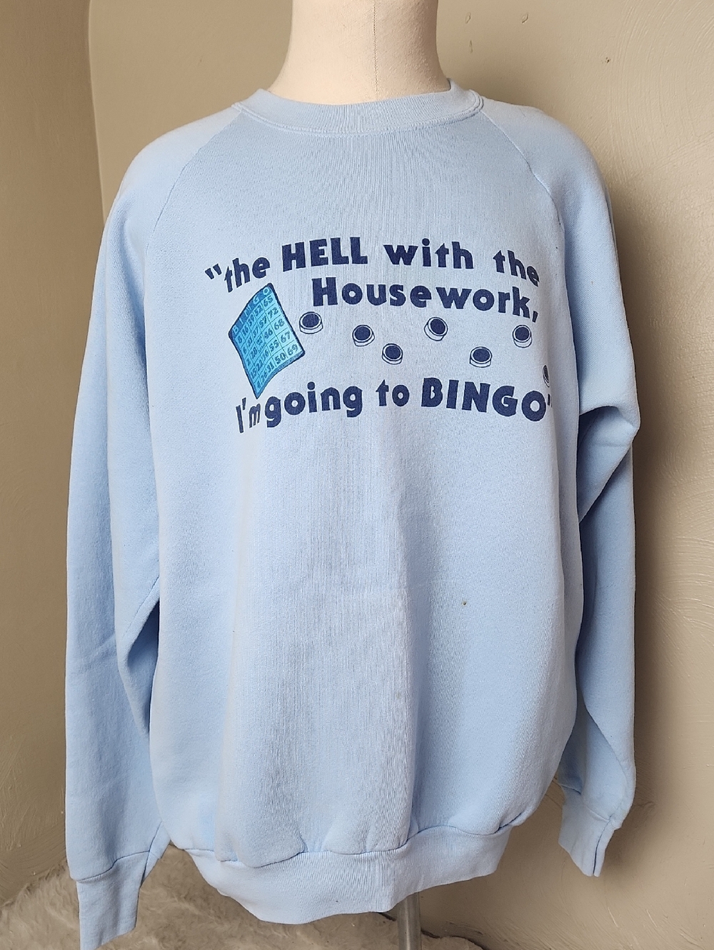 Vintage "Made In USA" Bingo Sweatshirt - Cotton Poly Blend XL - Blue, Novelty